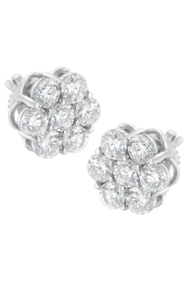 Sterling Silver 2 cttw Floral Composite 7 Stone Diamond Earring